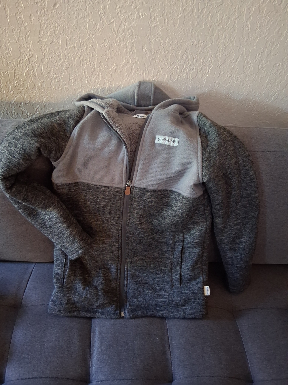 Magellan Outdoors Kids Gray Two-Tone Hooded Fleece Jacket